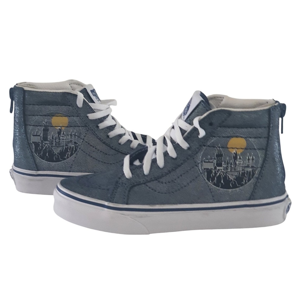 New Vans Harry Potter Kids Sz 1 High Top Sk8-Hi Zip Hogwarts Blue Shimmer Shoes